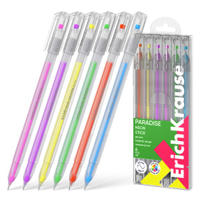 Pix cu gel multicolor ErichKrause Paradise Stick Neon, 6 bucăți/blister