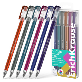 Pix cu gel multicolor ErichKrause G-Cube Stick Metallic, 6 bucăți/blister