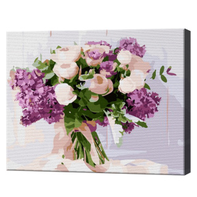 Buchet de trandafiri și liliac, 30x40 cm, pictură pe numere