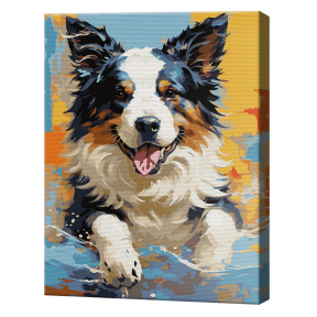 Câine fericit, 30x40 cm, pictură pe numere