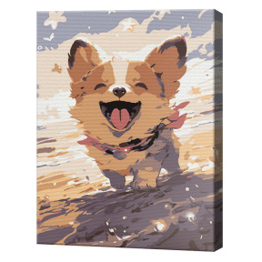 Corgi fericit, 30x40 cm, pictură pe numere