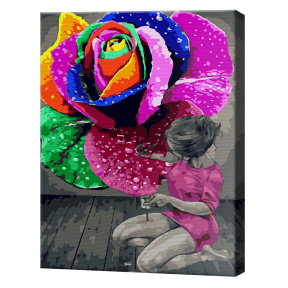 Trandafir multicolor și fată, 30x40 cm, pictură pe numere