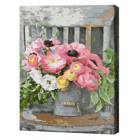 Buchet pe scaun, 30x40 cm, pictură pe numere