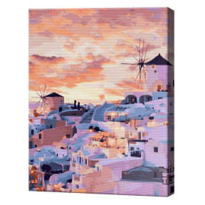 Santorini la apus, 40x50 cm, pictură pe numere