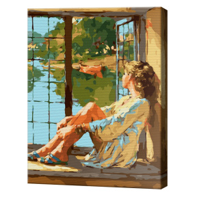 Necunoscută pe pervaz, 40x50 cm, pictură pe numere