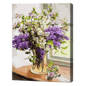 Buchet în vaza de sticlă, 40x50 cm, pictură pe numere
