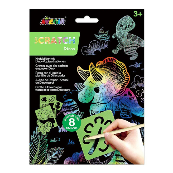 Set de carduri scratch cu șabloane, Dinozauri