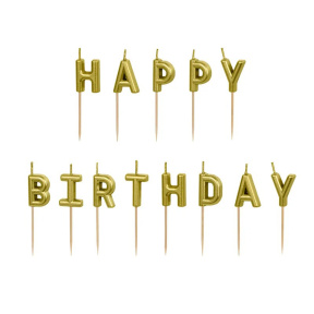 Lumânări pentru tortă Happy Birthday, aur, 2,5 cm