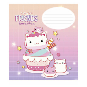 Тетрадь 12 листов, косая линейка, Школярик Kawaii Friends