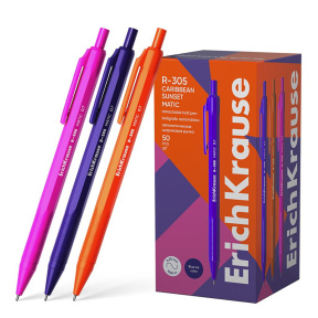 Ручка ErichKrause на кнопке 0.7 мм R-305 Caribbean Sunset Matic, синяя