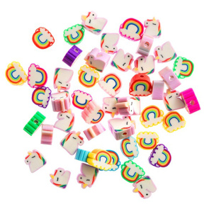 Set de mărgele din lut polimeric "Unicorni si curcubeu", 1 cm, 48 buc.