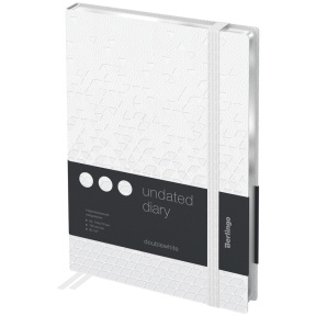 Agendă nedatată, A5, 136 foi Berlingo PU "DoubleWhite", margine argintie, cu elastic, albă