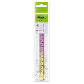 Riglă 15 cm STAMM, plastic, pătrată, roz/galben