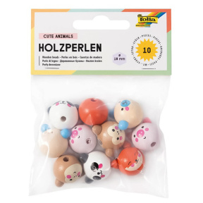 Set mărgele din lemn cu motive "Cute Animals", 18 mm, 10 bucăți, 5 modele