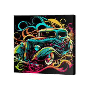 Mașină retro aprinsă, 30x30 cm Black Eco, pictură pe numere