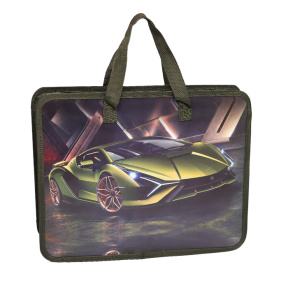 Папка на молнии A4 Topkey Car, с ручками зеленая