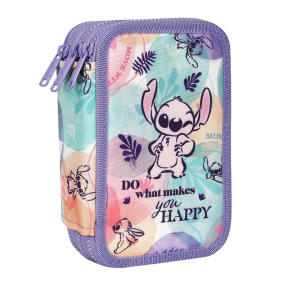 Пенал школьный Disney Fashion Stitch, с 3-я отделениями, наполненный