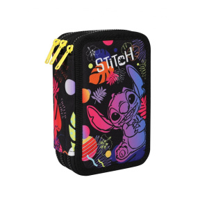 Пенал школьный Disney Black Stitch, с 3-я отделениями, наполненный