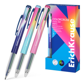 Ручка ErichKrause на кнопке 3-х цветная, 0,7 мм Colorcross Matic Cool Ray, в ассортименте