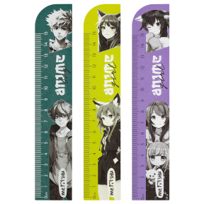 Riglă pentru copii MESHU "Anime" lemn, 15 cm, în sortiment