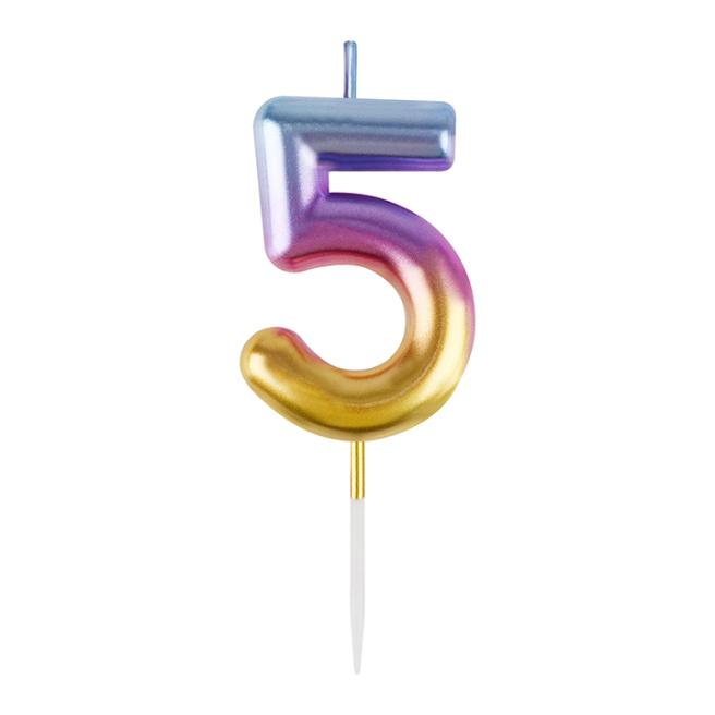 Lumânare pentru tort cu suport MESHU "Cifra 5", 6 cm, gradient