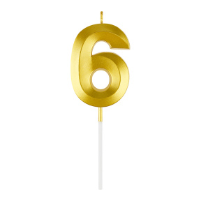 Lumânare pentru tort cu suport MESHU "Cifra 6", 7 cm, aurie