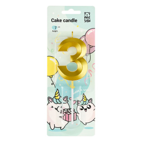 Lumânare pentru tort cu suport MESHU "Cifra 3", 7 cm, aurie