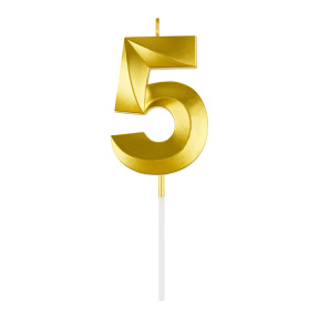 Lumânare pentru tort cu suport MESHU "Cifra 5", 7 cm, aurie