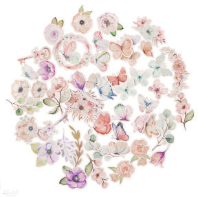 Decor figurativ pentru creație, hârtie, Boho Flowers & Butterflies, 50 buc.