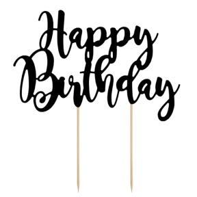 Toper pentru tort Happy Birthday, negru, 22,5 cm