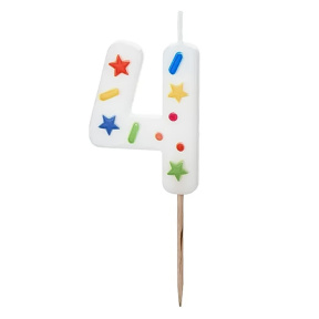 Lumânare pentru tort alb cu confetti 5.5 cm, Cifra 4