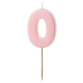 Lumânare pentru tort roz deschis 5.5 cm, Cifra 0