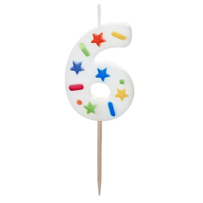 Lumânare pentru tort alb cu confetti 5.5 cm, Cifra 6