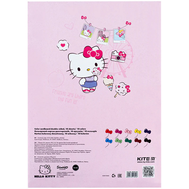 Set carton colorat A4 Kite Hello Kitty 10 foi 10 culori