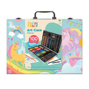 Набор для рисования HappiHobbi, UNICORN, в деревянном чемодане, 100 единиц