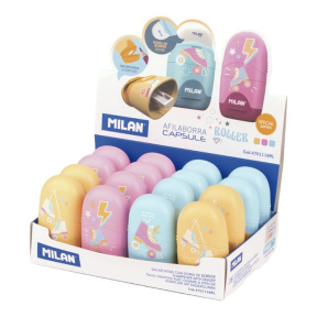 Set ascuțitoare + radieră Milan în cutie cu rolă