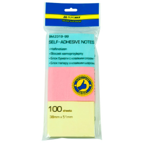 Hirtie pentru notite BUROMAX 38x51, 100 foi, 3 culori, assorti
