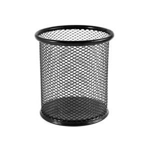 Suport pentru pixuri, rotund, din metal, tip plasa, neagra