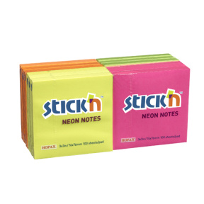 Hârtie pentru notițe STICKN 76x76mm, 100 foi, neon assorti (12 buc.)