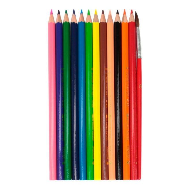 Set creioane colorate MARCO SuperbWriter, acuarela, 12 culori + pensulă