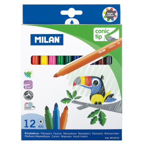 Набор фломастеров MILAN, 12 цветов, конус