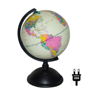 Глобус с политической картой мира д.20 см с подсветкой, (PVC) белый