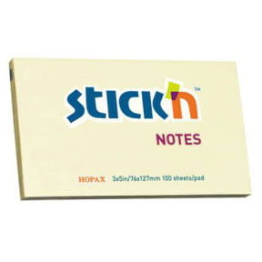 Bloc de hârtie pentru notițe STICKn, 76x127, 100 file, galben