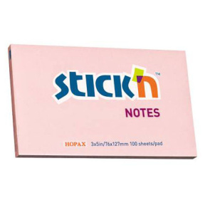 Bloc de hârtie pentru notițe STICKn, 76x127, 100 file, roz