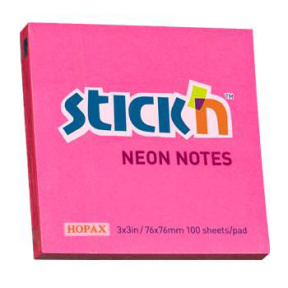 Hârtie pentru notițe, 76x76mm, 100 foi, STICK`N, neon purpuriu