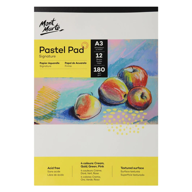 Bloc de desen A3, 180 gsm, 12 foi, pentru pasteluri, granulație fină, 4 culori