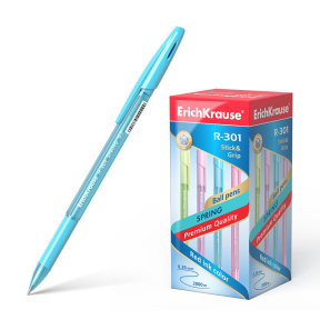 Ручка ErichKrause 0,7 мм R-301 Spring Stick&Grip, синяя
