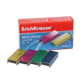 Скобы Erich Krause №10 цветные, (1000 штук)