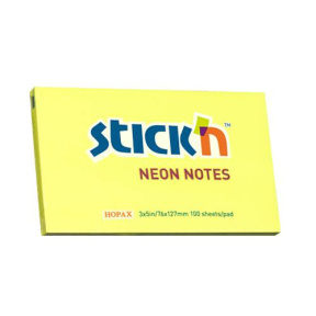 Hârtie pentru notițe 76x127mm, 100 foi STICKN neon galben