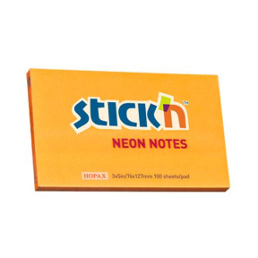 Hârtie pentru notițe 76x127, 100 foi STICKN neon portocaliu